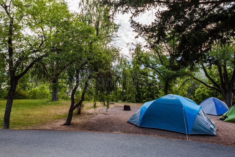 PEACHLAND, CANADA - AUGUST 01, 2020: camping site at Okanagan Lake Provincial Park North Campground