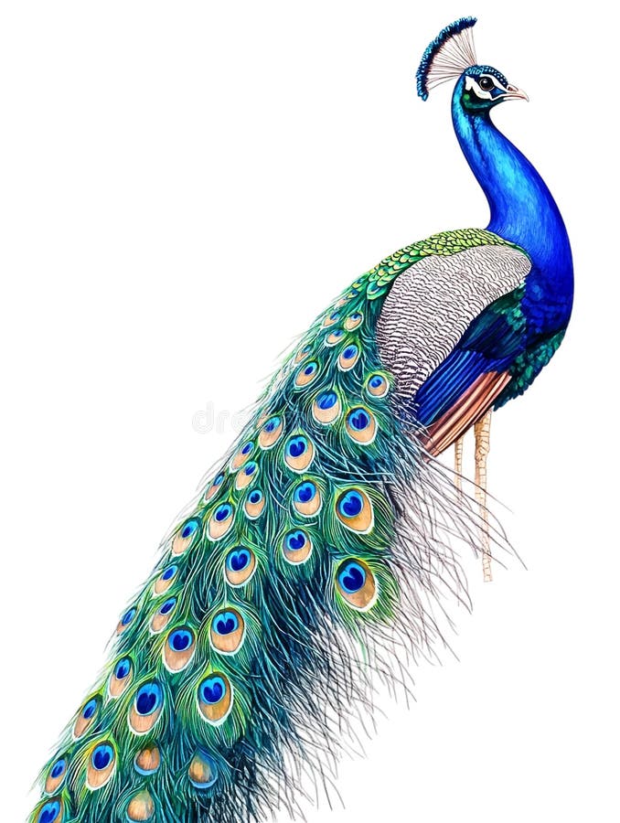 Peacock with its train fully spread against transparent background vector illustration