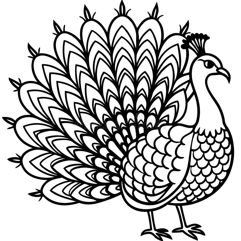 Peacock Peacock Line Drawing Stock Vector Illustration of eating