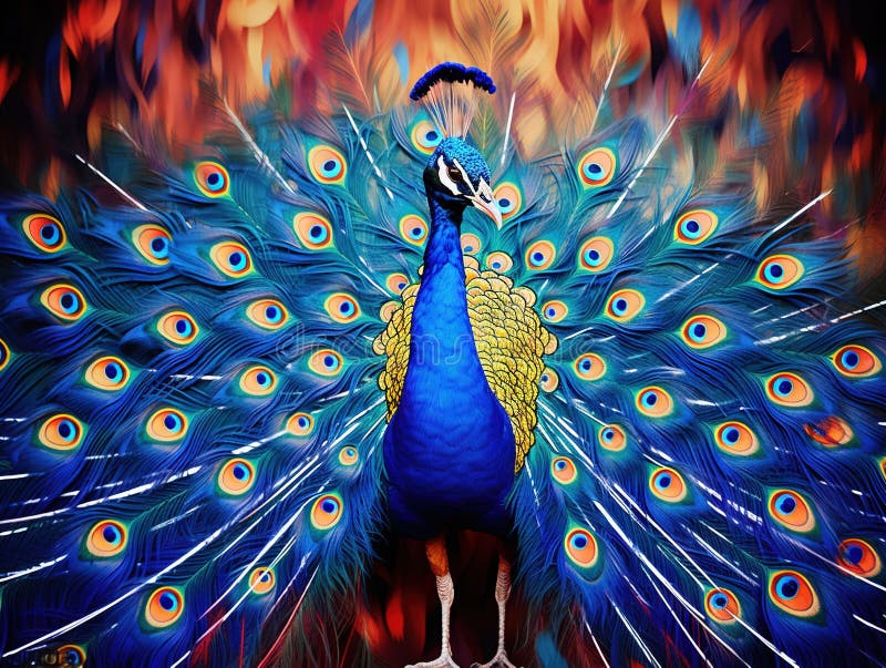 Peacock with Red Feather Display Stock Illustration Illustration of