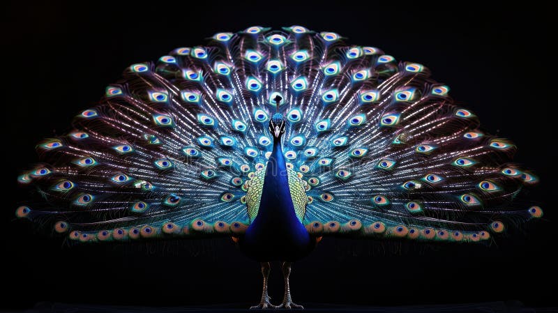Peacock Spreads a Beautiful Mysterious Tail Isolated on a Black ...