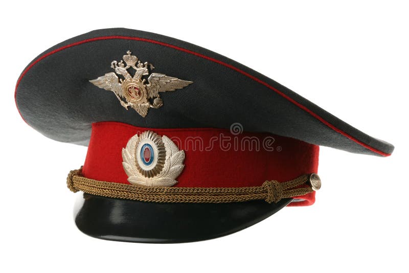 Peak-cap of the Russian militiaman royalty free stock photos