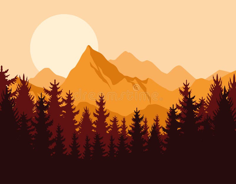 Peaks and pines vector illustration