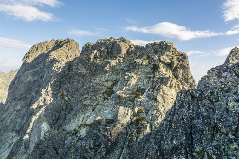 Peaks Rumanowy Szczyt (Rumanov stit) and Ganek (Ganok) of granite rock