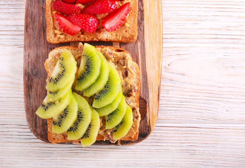 Peanut Butter and Fruit Sandwiches Stock Image Image of kiwi, brunch