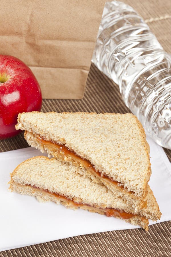 Peanut Butter and Jelly Sack Lunch Stock Photo Image of water, food
