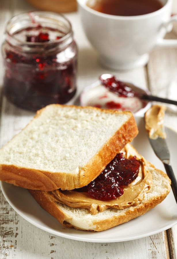 Peanut Butter and Jelly Sandwich Stock Image Image of white, view