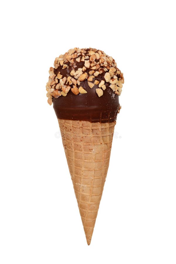 Peanut and Chocolate Ice Cream in Sugar Cone Stock Image Image of