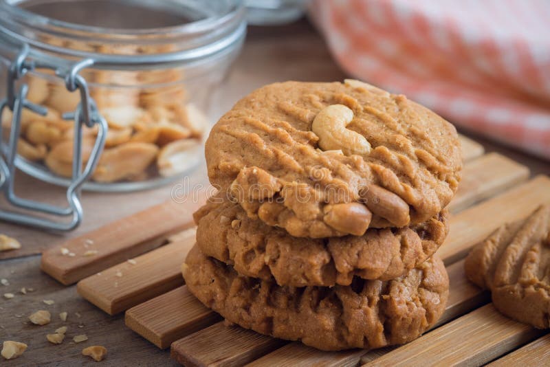 Peanut cookies on wooden plate