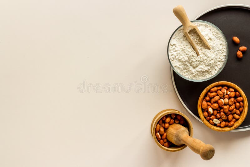 Peanut Flour in Bowl Gluten Free Nuts Flour for Baking Stock Image