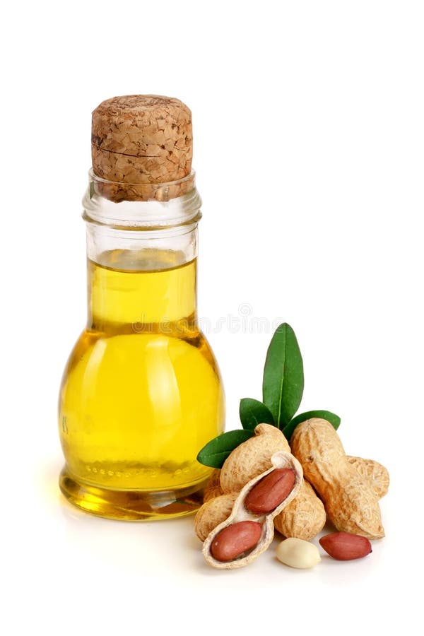 Peanut Oil in a Glass Bottle with Peanuts Stock Image Image of