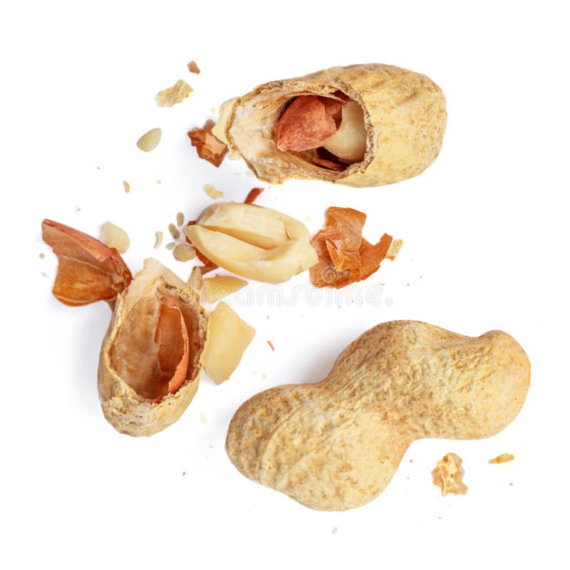 Peanuts Isolated On The White Background. Dried Crushed Roasted Nuts