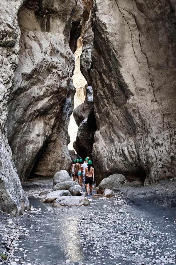 Peaople hiking in Saklikent hidden city canyon royalty free stock photos