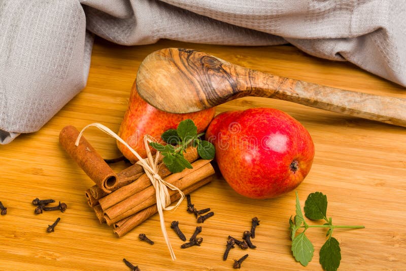 Pear, Cinnamon, Cloves and Lemon Balm Stock Photo Image of aromatic