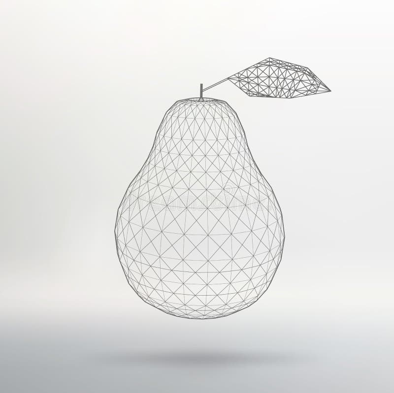 Pear illustration. Polygon triangle. Polygonal hand. The structural grid of polygons. Abstract Creative concept back stock illustration