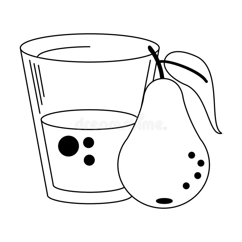 Pear Juice Cup Fruit in Black and White Stock Vector Illustration of