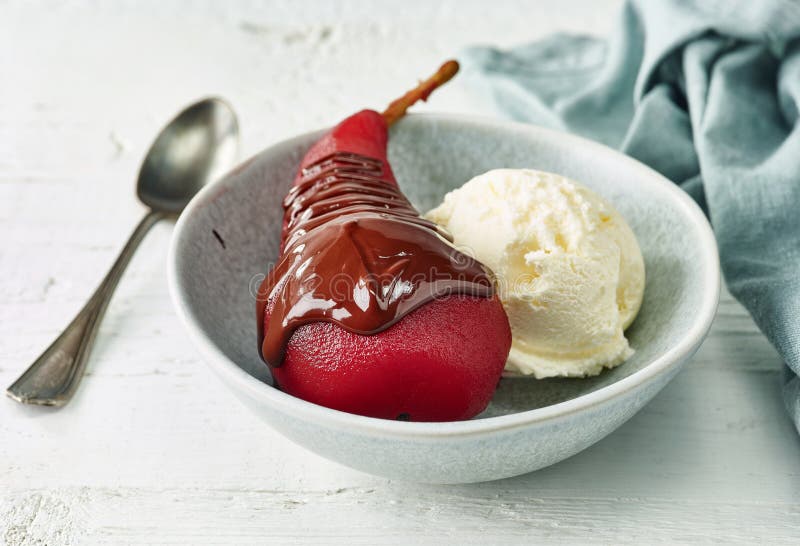 Pear poached in red wine