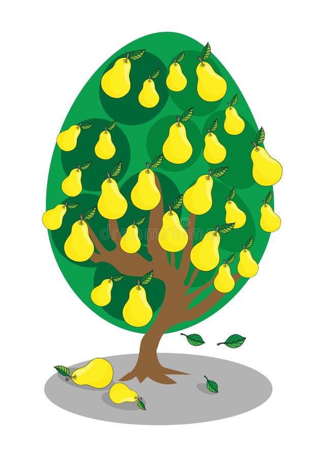 Pear tree with ripe yellow fruits vector illustration