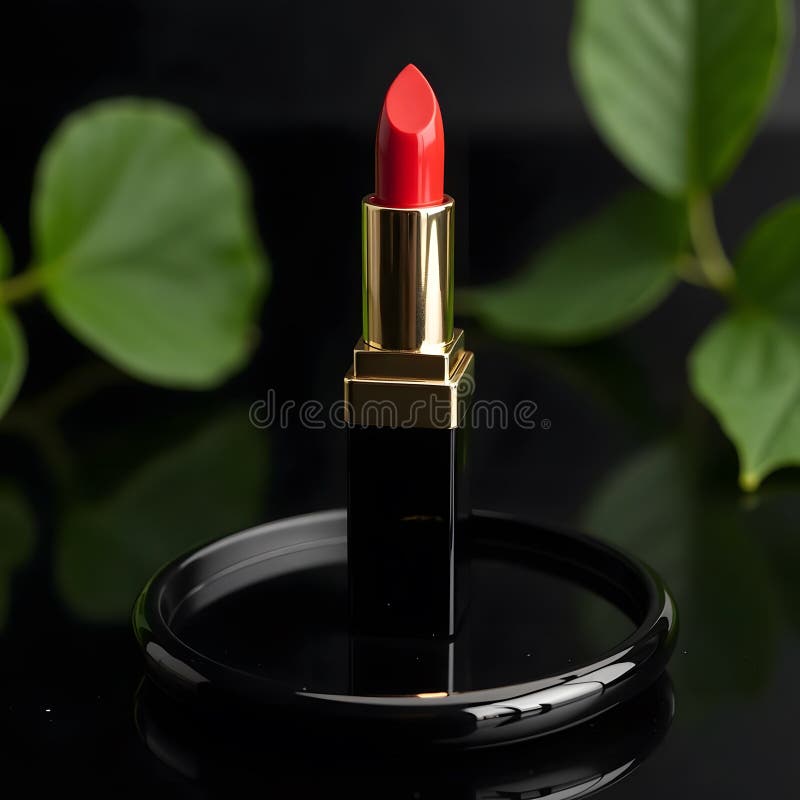 Radiant Red A Luxurious Premium Lipstick on a Reflective Surface vector illustration