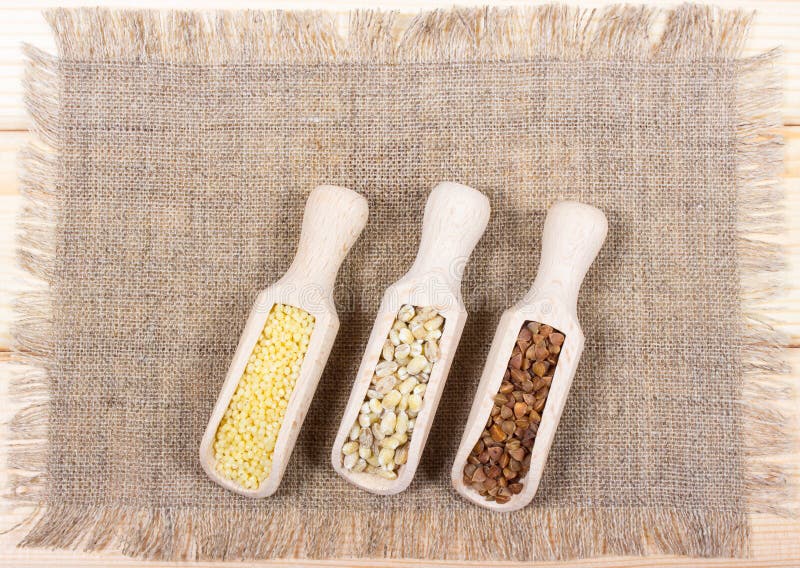 Pearl Barley, Buckwheat, Millet Groats Stock Photo Image of