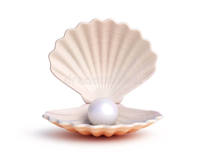 Pearl inside seashell 3d rendering