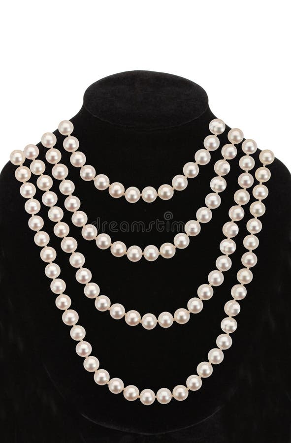 Pearl necklace on black mannequin isolated on white stock photo Pearl necklace on black mannequin isolated on white stock photo