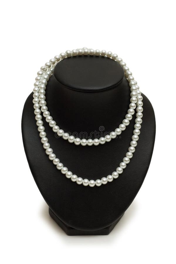 Pearl necklace on the stand isolated on white stock images Pearl necklace on the stand isolated on white stock images