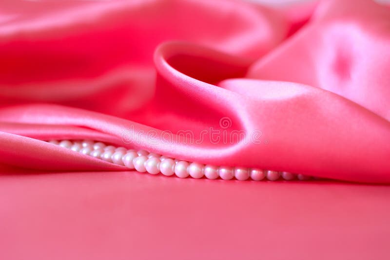 Pearls on Pink Silk. Background Fabric Stock Photo Image of satin