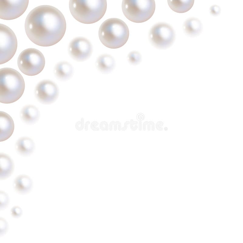 Pearls vector bokeh in the corner on a white background.