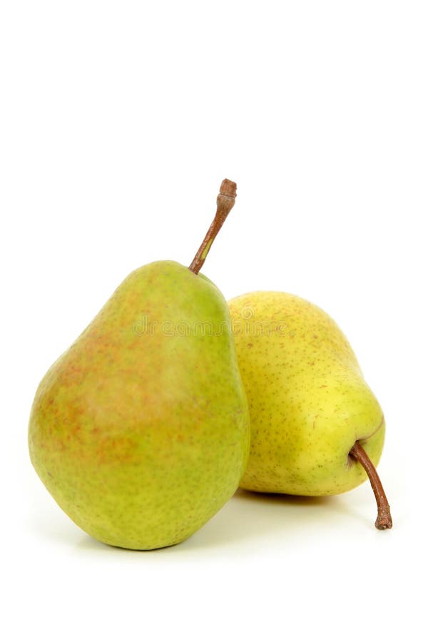 Pears. Two pears over white background (focus on second pear Pears. Two pears over white background (focus on second pear