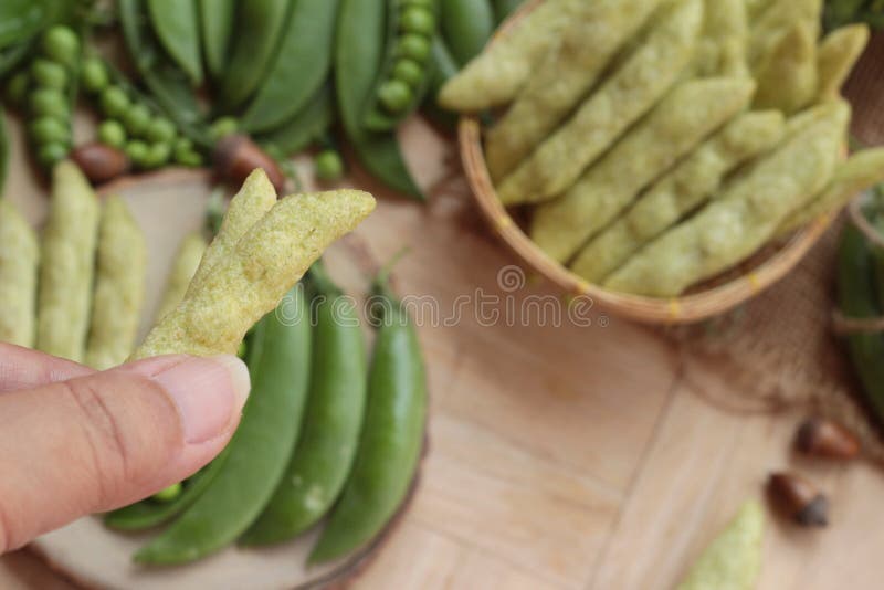 Peas Crispy Baked and Fresh Green Peas Pod. Stock Photo Image of