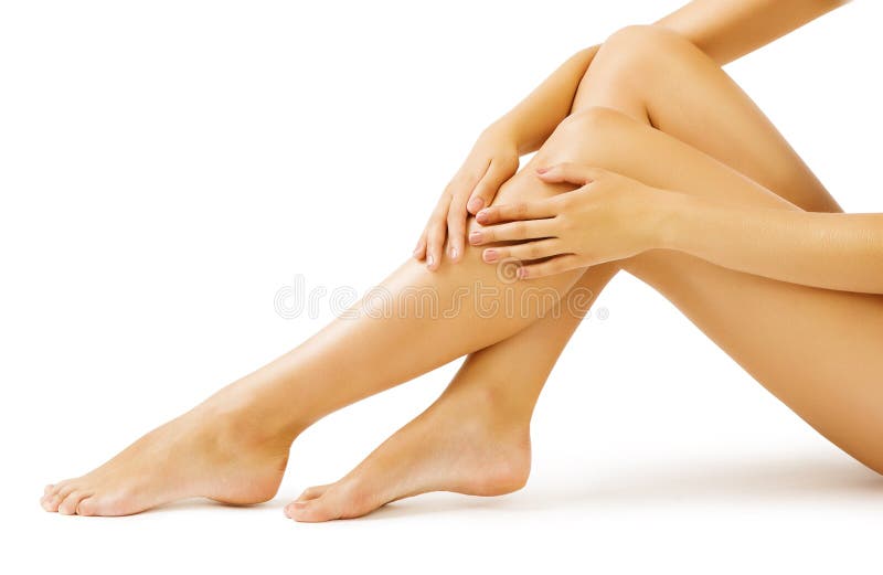 Peau de jambe de femme, massage et jambes soins de la peau, blanc de corps d'isolement