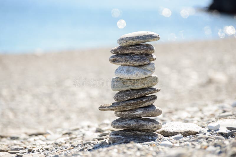 Pebbles in balancing on the beach