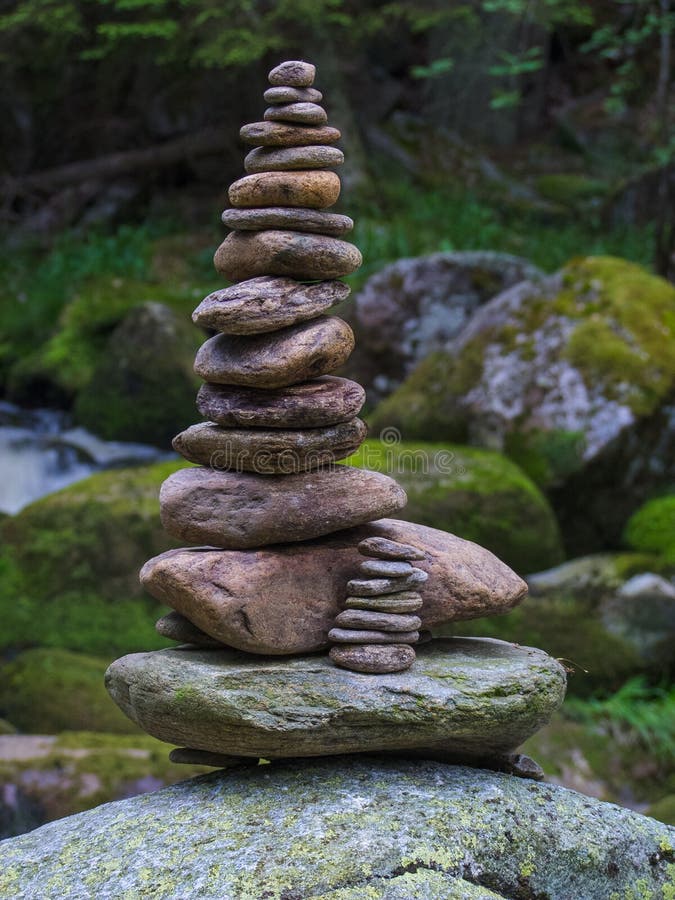 Pebbles, stacked stones as a stone statue, short depth of field