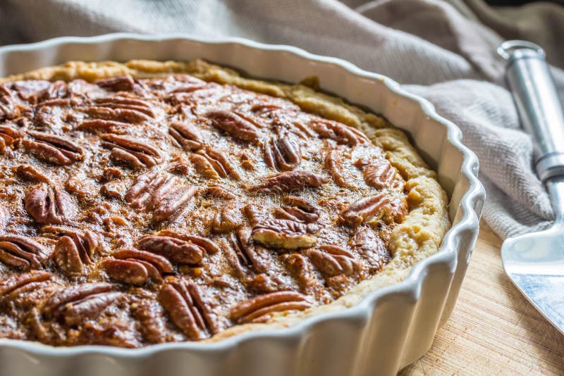 Pecan Nut Pie Baked Close Up in Tart Dish Stock Image Image of