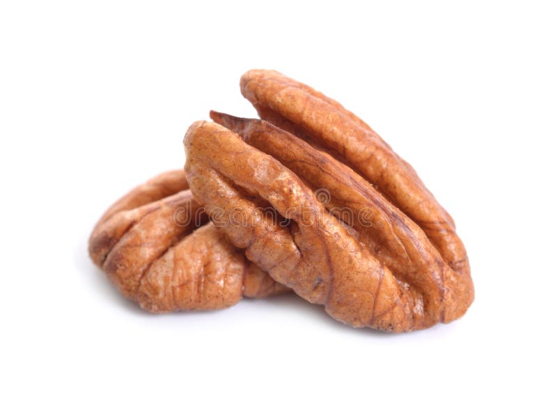 Pecan nuts pile on white background isolated