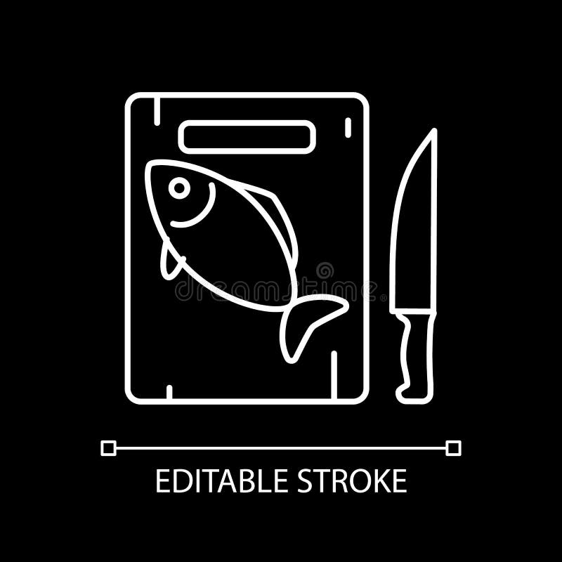 Peces en la tabla de cortar blanco icono lineal para tema oscuro libre illustration