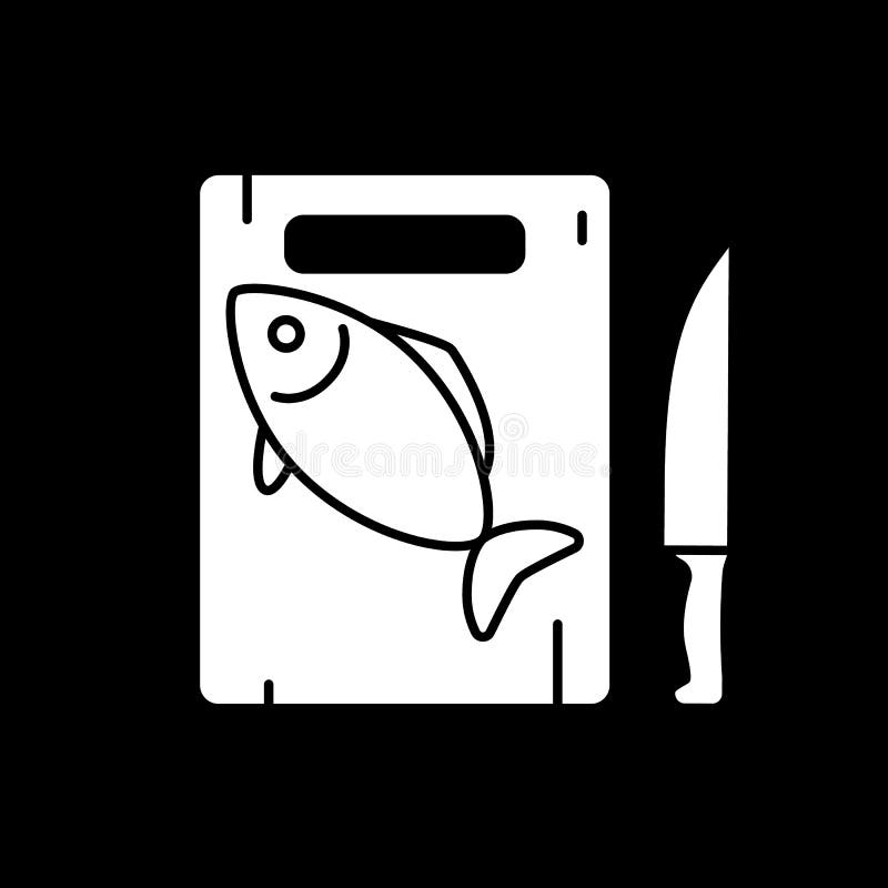Peces en tabla de cortar modo oscuro icono de glifo libre illustration