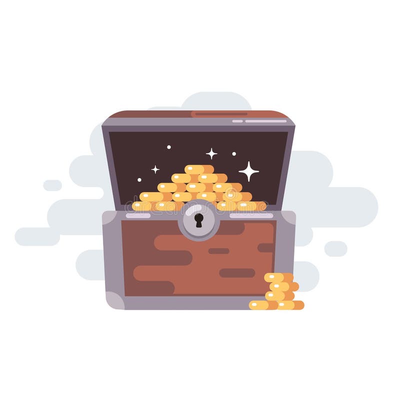 Pecho de tesoro viejo con las monedas Monedas de oro ilustración del vector Pecho de tesoro viejo con las monedas Monedas de oro ilustración del vector