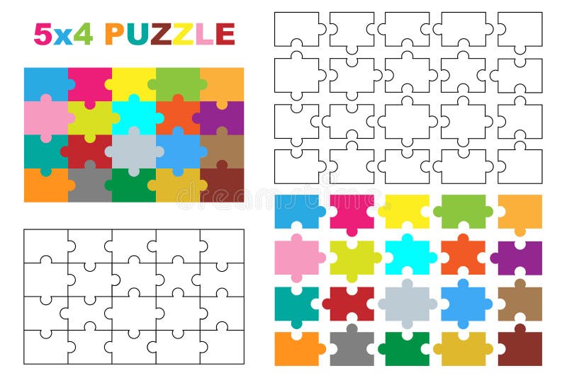 20 pieces puzzle, complete and individual pieces,colored and black and white version.Isolated on white background. 20 pieces puzzle, complete and individual pieces,colored and black and white version.Isolated on white background.