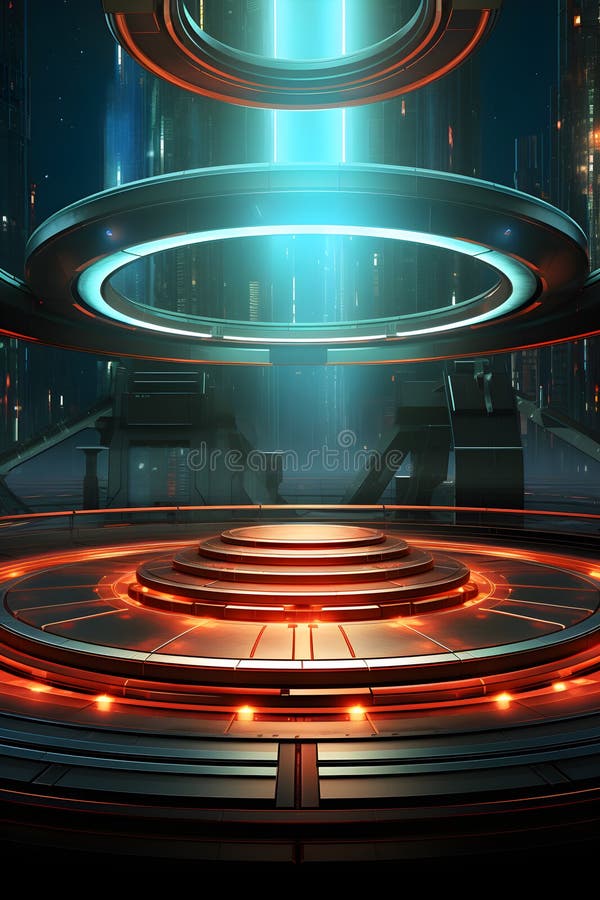 Pedeston star gat teleport εσωτερικό διαστημόπλοιο διαστημόπλοιο στυλ sci fi cyberpunk νυχτερινή κινηματογραφική. γενική ai. απεικόνιση αποθεμάτων