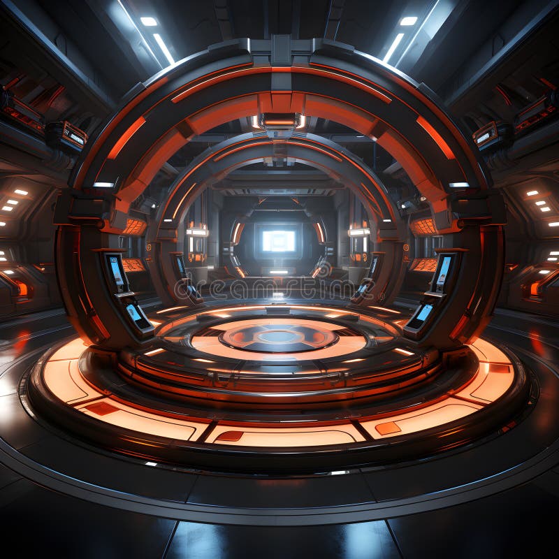 Pedeston star gat teleport εσωτερικό διαστημόπλοιο διαστημόπλοιο στυλ sci fi cyberpunk νυχτερινή κινηματογραφική. γενική ai. ελεύθερη απεικόνιση δικαιώματος