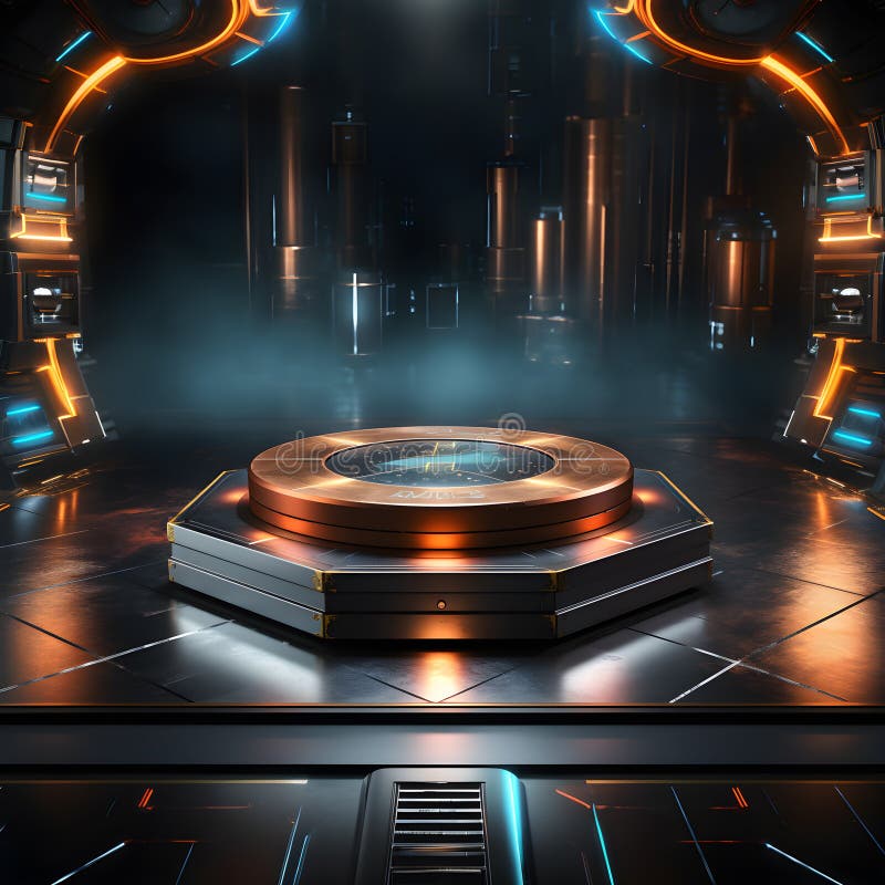 Pedeston star gat teleport εσωτερικό διαστημόπλοιο διαστημόπλοιο στυλ sci fi cyberpunk νυχτερινή κινηματογραφική. γενική ai. διανυσματική απεικόνιση