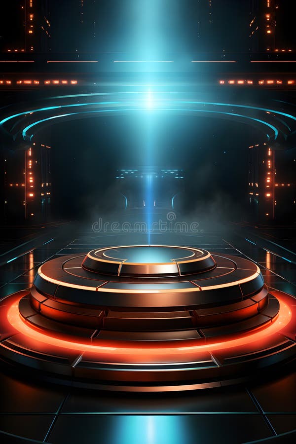 Pedeston star gat teleport εσωτερικό διαστημόπλοιο διαστημόπλοιο στυλ sci fi cyberpunk νυχτερινή κινηματογραφική. γενική ai. ελεύθερη απεικόνιση δικαιώματος