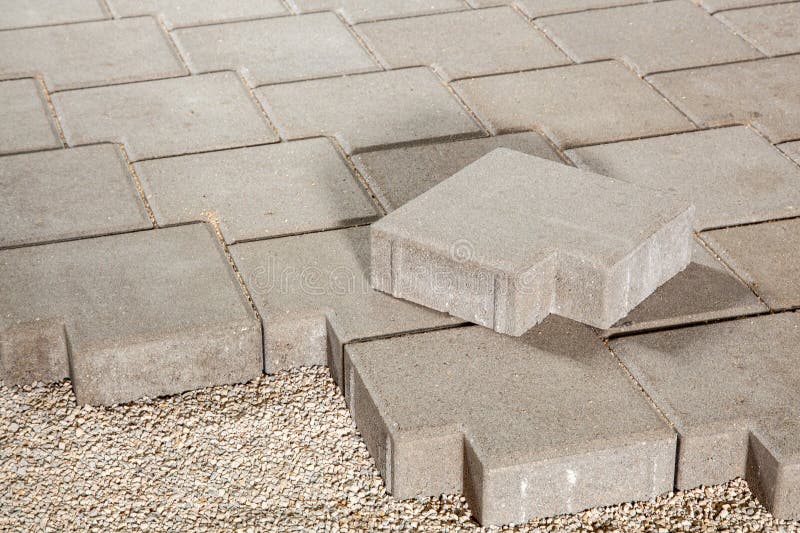 Pedestrian Path with Paver Bricks. Sidewalk Pavement Stock Image