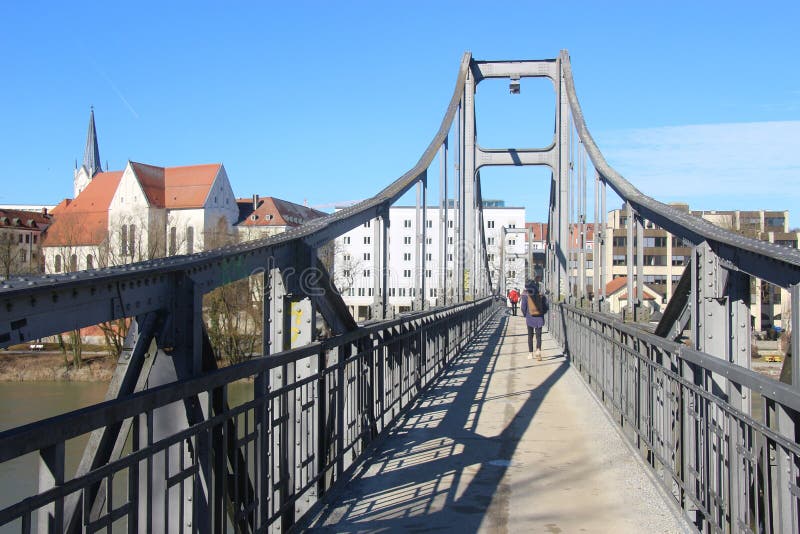 The pedestrian steel bridge Innsteg in Passau, Germany. stock photography The pedestrian steel bridge Innsteg in Passau, Germany. stock photography