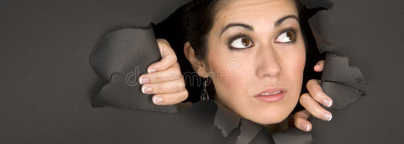 Attractive WOman Peeking into Room Thru Hole