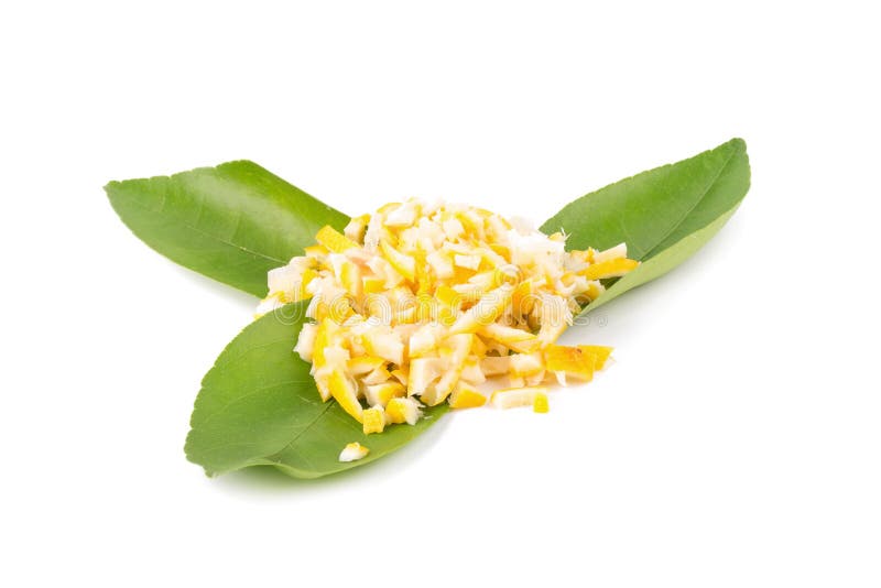 Peel Chopped Lemon Zest Isolated On A White Background Stock Photo