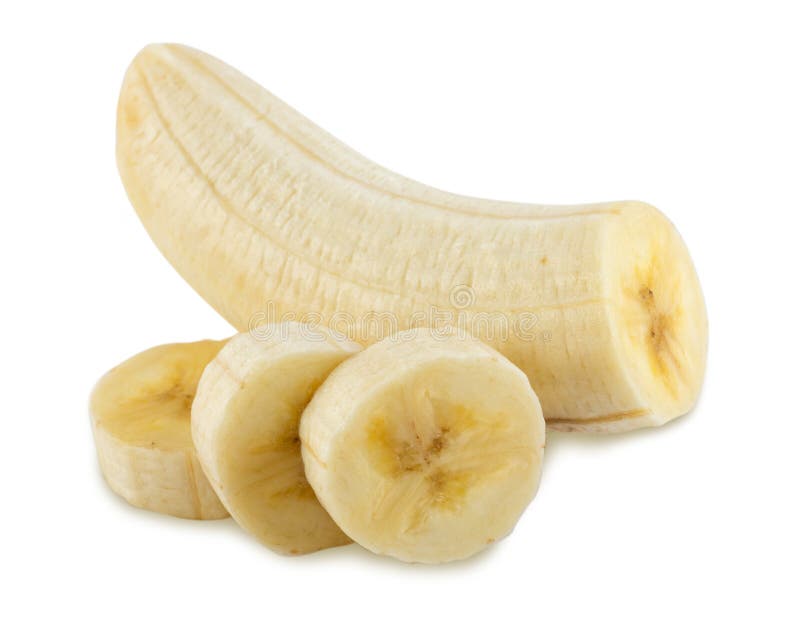 Peeled banana cut. White background, isolated royalty free stock photo Peeled banana cut. White background, isolated royalty free stock photo