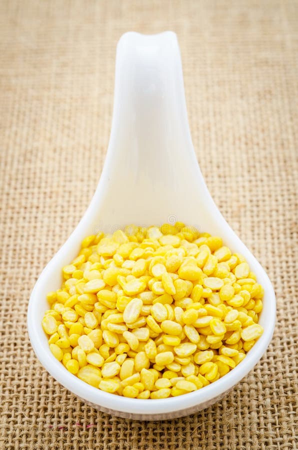 Peeled Split Mung Bean in White Spoon. Stock Photo Image of fresh